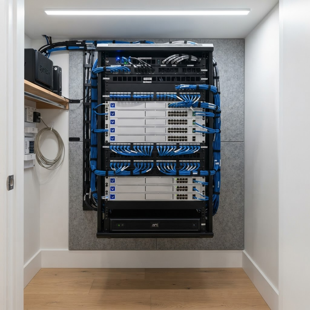 Clean organized professional network equipment rack
